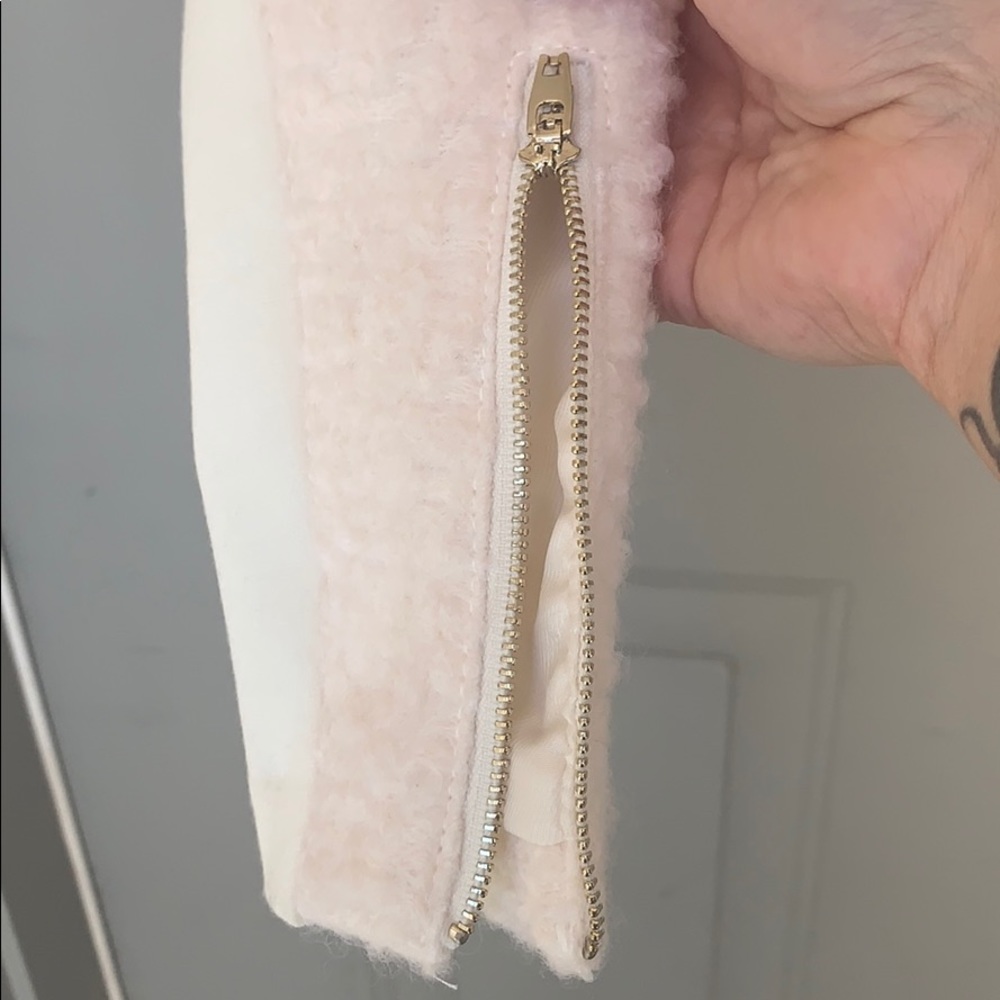 BEBE Wool Teddy Shearling Cream Moto Jacket - Picture 7 of 9